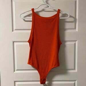 Vibrant Orange Ribbed Bodysuit